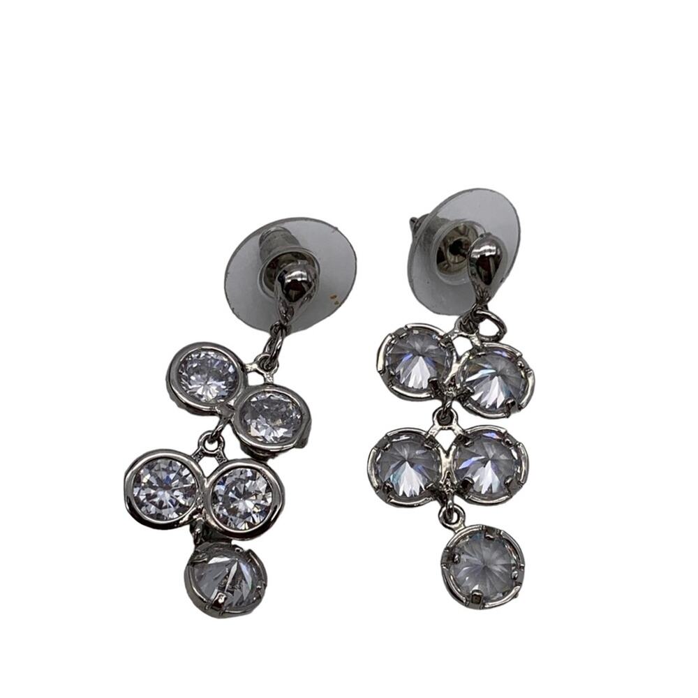 Silver-Tone Clear Crystal Cluster Dangle Earrings Pierced